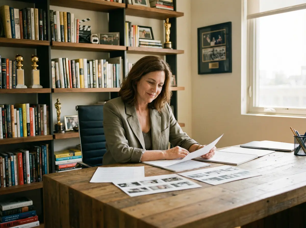 资深制片人在办公室审阅剧本的 后入视频 场景